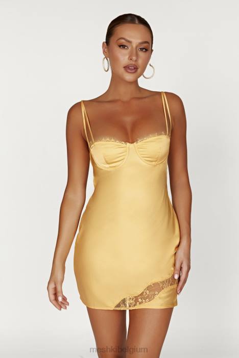 joslyn mini-jurk van satijnen kant Meshki citroen N4JN168 kleding