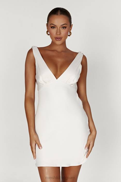 nadia satijnen mini-jurk met gedrapeerde achterkant Meshki beige N4JN405 kleding