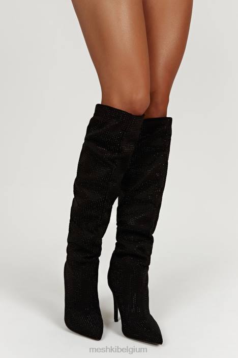 Jenner laars met hoge hak en diamanten Meshki zwart N4JN1669 schoenen