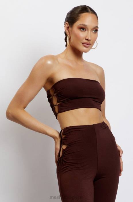 Eleanor bandeau met strik aan de zijkant Meshki chocolade N4JN1192 kleding