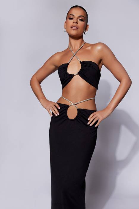 robijnrode bandeau met diamanten touw en ruches Meshki zwart N4JN1120 kleding