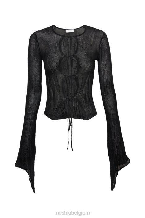 Akari gebreide top met uitlopende mouwen Meshki zwart N4JN830 kleding