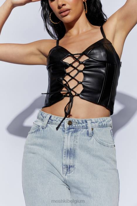 Alaia corset pu-top met veters Meshki zwart N4JN1095 kleding
