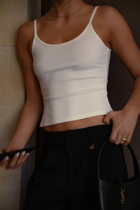 Alexis geribbelde lange cami-top Meshki wit N4JN1121 kleding