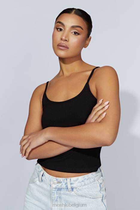 Alexis geribbelde lange cami-top Meshki zwart N4JN1146 kleding