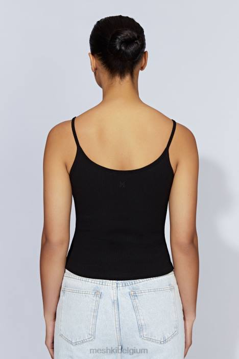 Alexis geribbelde lange cami-top Meshki zwart N4JN1146 kleding