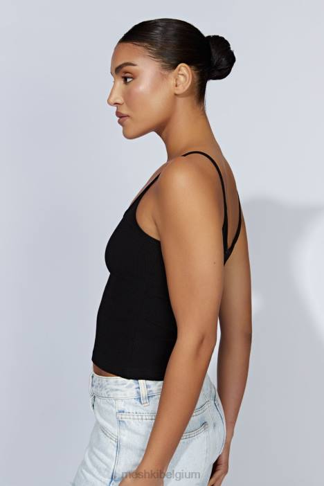 Alexis geribbelde lange cami-top Meshki zwart N4JN1146 kleding