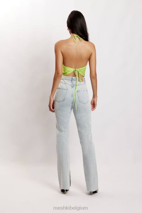 Amy satijnen top met gedrapeerde hals Meshki limoen groen N4JN1183 kleding