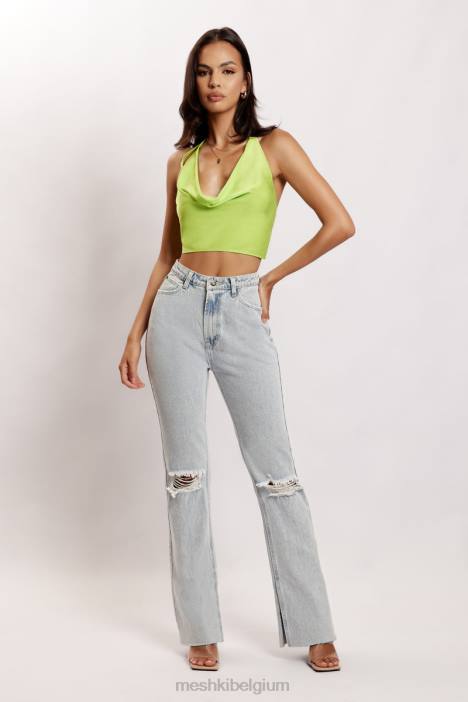 Amy satijnen top met gedrapeerde hals Meshki limoen groen N4JN1183 kleding