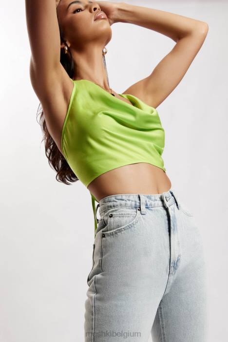 Amy satijnen top met gedrapeerde hals Meshki limoen groen N4JN1183 kleding