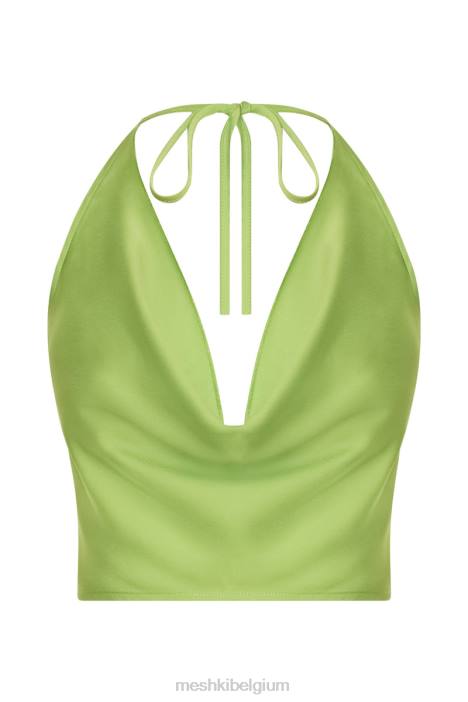 Amy satijnen top met gedrapeerde hals Meshki limoen groen N4JN1183 kleding