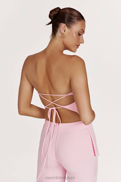 Astrid strapless top met strikband op de rug Meshki roze blos N4JN892 kleding