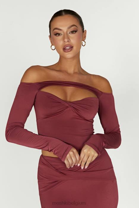 Ceri off-shoulder top met lange mouwen Meshki wijn N4JN871 kleding
