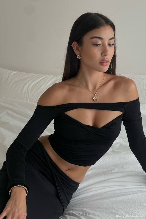 Ceri off-shoulder top met lange mouwen Meshki zwart N4JN856 kleding