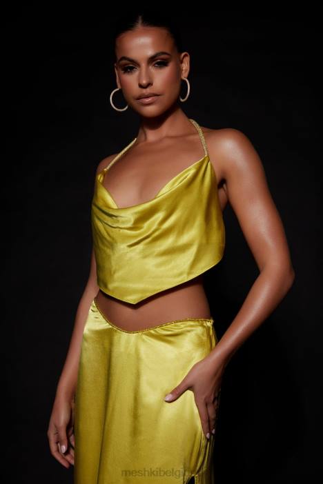 Christie diamanten topje met gedrapeerde halslijn Meshki chartreuse N4JN1028 kleding