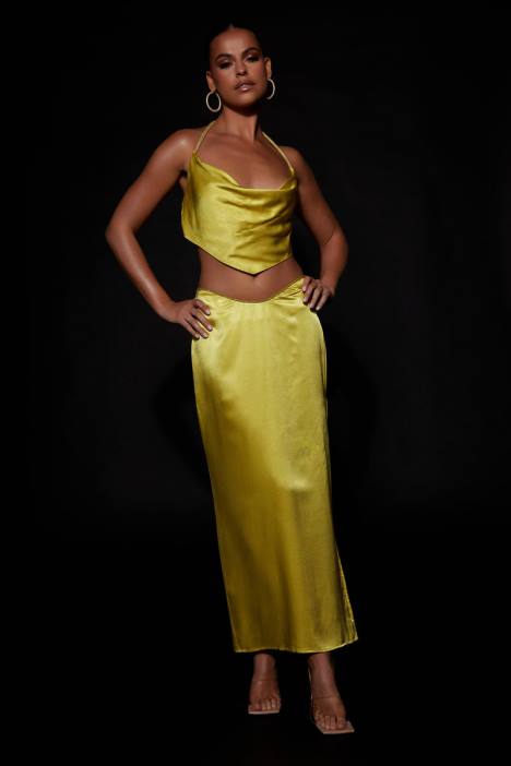 Christie diamanten topje met gedrapeerde halslijn Meshki chartreuse N4JN1028 kleding