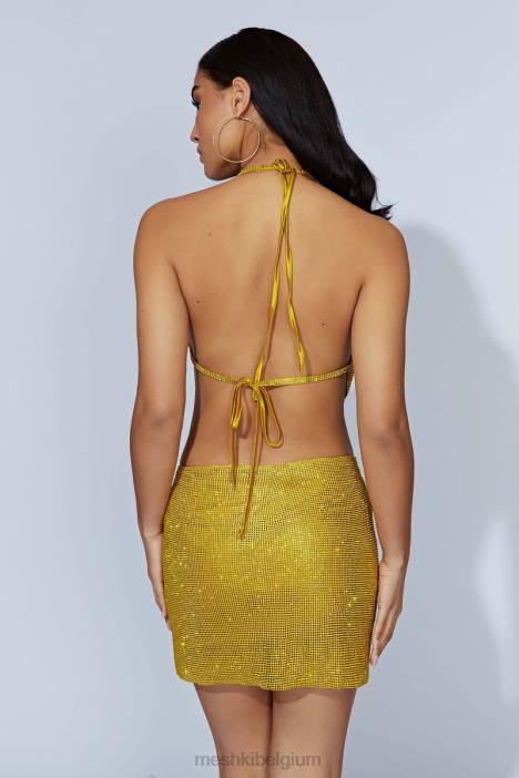 Daphne haltertop met gedrapeerde halslijn en diamanten Meshki chartreuse N4JN996 kleding