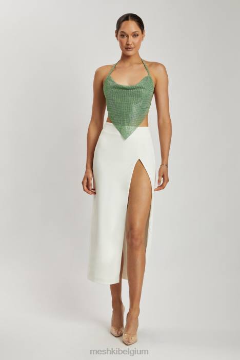 Daphne haltertop met gedrapeerde halslijn en diamanten Meshki groente N4JN926 kleding