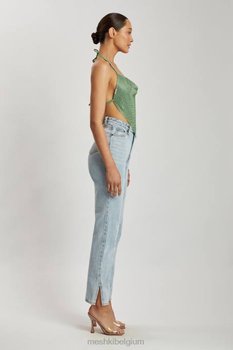 Daphne haltertop met gedrapeerde halslijn en diamanten Meshki groente N4JN926 kleding