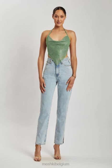 Daphne haltertop met gedrapeerde halslijn en diamanten Meshki groente N4JN926 kleding