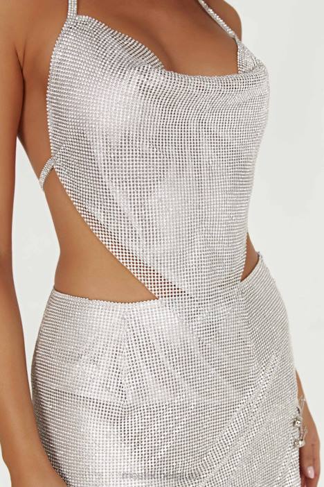 Daphne haltertop met gedrapeerde halslijn en diamanten Meshki zilver N4JN811 kleding