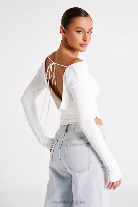 Emma gerecycled nylon top met lange mouwen Meshki wit N4JN751 kleding