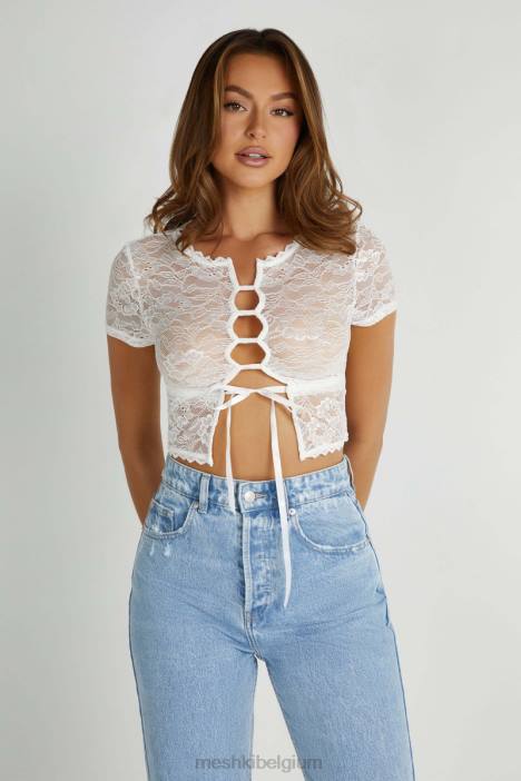 Farrah vintage top met stretchkant Meshki wit N4JN826 kleding