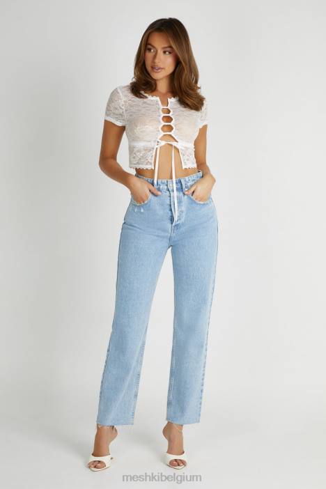 Farrah vintage top met stretchkant Meshki wit N4JN826 kleding