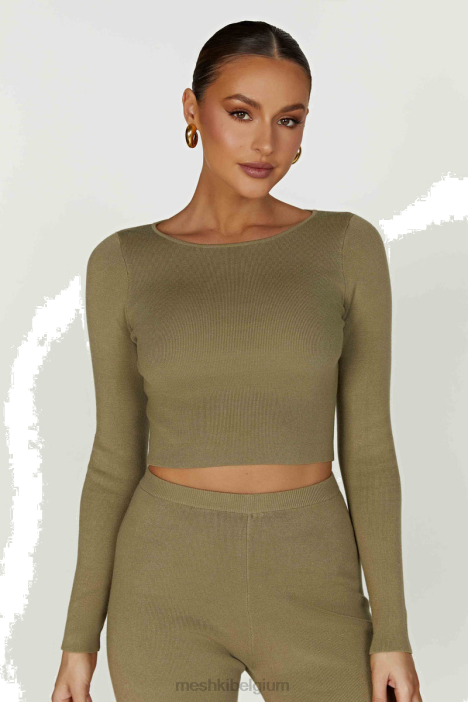 Haisley gebreide top met lange mouwen Meshki olijf N4JN906 kleding