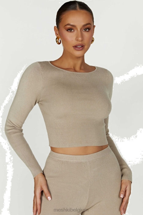 Haisley gebreide top met lange mouwen Meshki taupe N4JN909 kleding