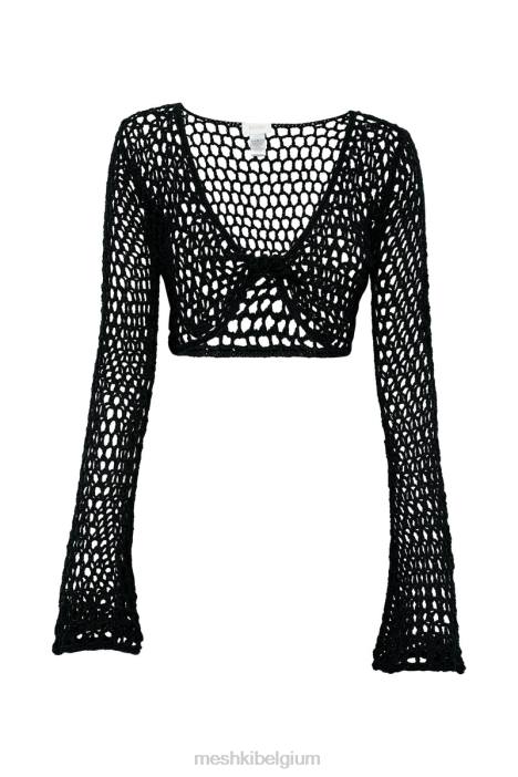 Hallie gedraaide cropped gehaakte top Meshki zwart N4JN1133 kleding