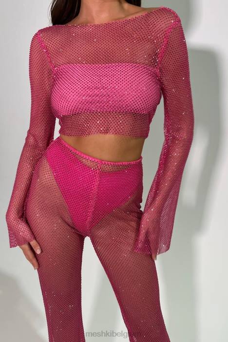 Hilton diamanten mesh top met kap Meshki roze roze N4JN969 kleding