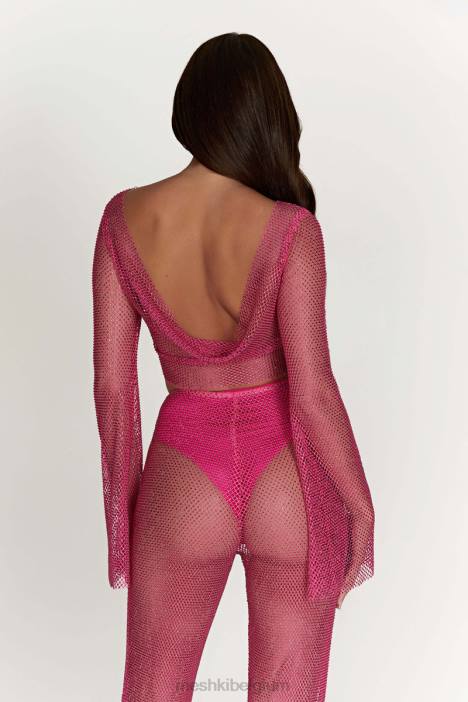 Hilton diamanten mesh top met kap Meshki roze roze N4JN969 kleding
