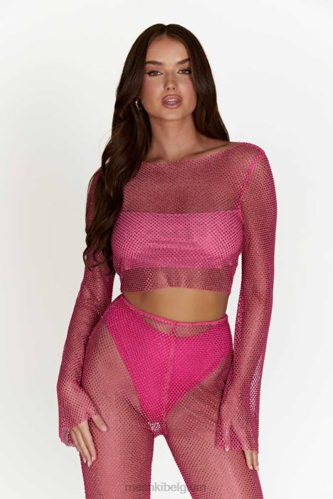 Hilton diamanten mesh top met kap Meshki roze roze N4JN969 kleding