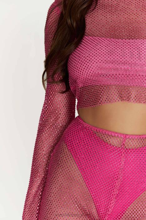 Hilton diamanten mesh top met kap Meshki roze roze N4JN969 kleding
