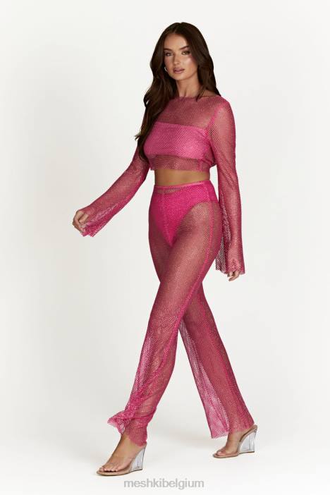 Hilton diamanten mesh top met kap Meshki roze roze N4JN969 kleding