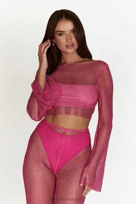 Hilton diamanten mesh top met kap Meshki roze roze N4JN969 kleding