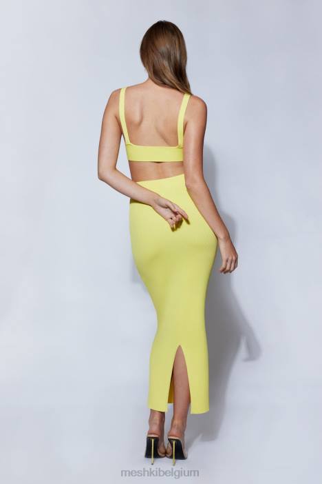 Kaesha gebreide top met gedraaide voorkant Meshki citroen N4JN1088 kleding