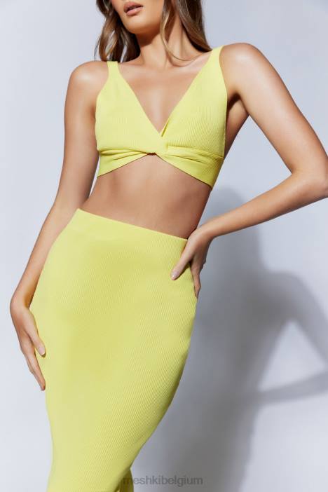 Kaesha gebreide top met gedraaide voorkant Meshki citroen N4JN1088 kleding