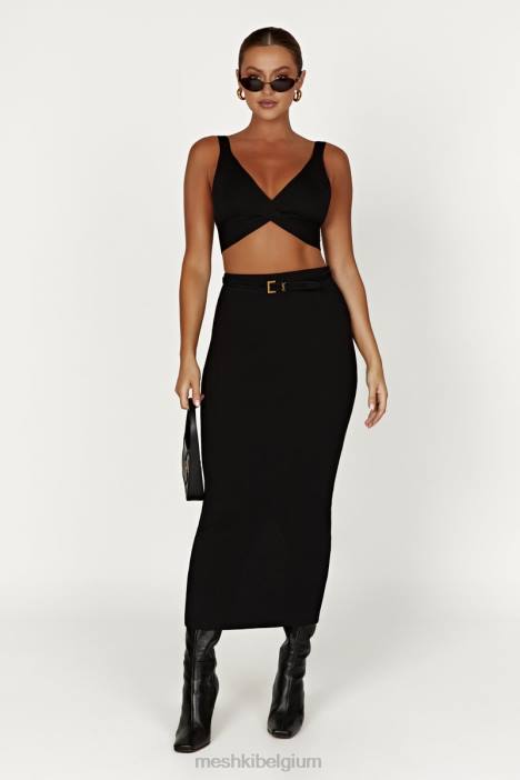 Kaesha gebreide top met gedraaide voorkant Meshki zwart N4JN872 kleding