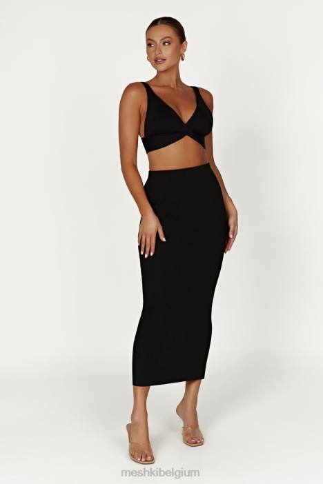 Kaesha gebreide top met gedraaide voorkant Meshki zwart N4JN872 kleding