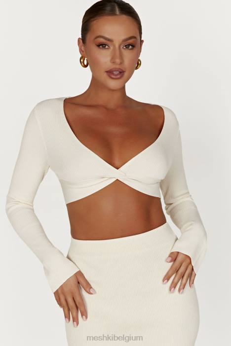 Kaesha gebreide top met lange mouwen en gedraaide voorkant Meshki bot N4JN970 kleding