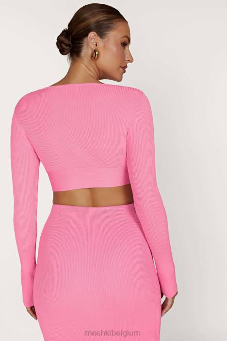 Kaesha gebreide top met lange mouwen en gedraaide voorkant Meshki kauwgom roze N4JN1070 kleding