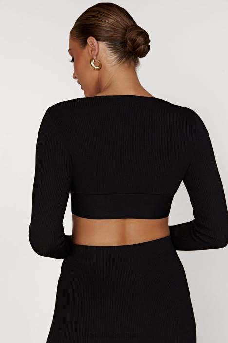 Kaesha gebreide top met lange mouwen en gedraaide voorkant Meshki zwart N4JN903 kleding