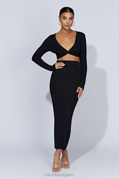 Kaesha gebreide top met lange mouwen en gedraaide voorkant Meshki zwart N4JN903 kleding