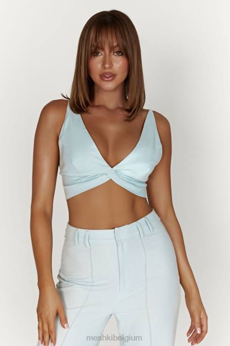 Kaesha twist linnen top Meshki poeder blauw N4JN1002 kleding