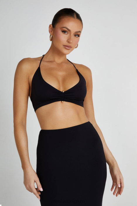 Kasia gerecyclede nylon wikkeltop met pindetail Meshki zwart N4JN832 kleding