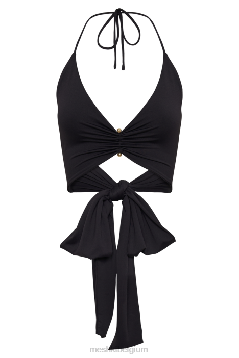 Kasia gerecyclede nylon wikkeltop met pindetail Meshki zwart N4JN832 kleding