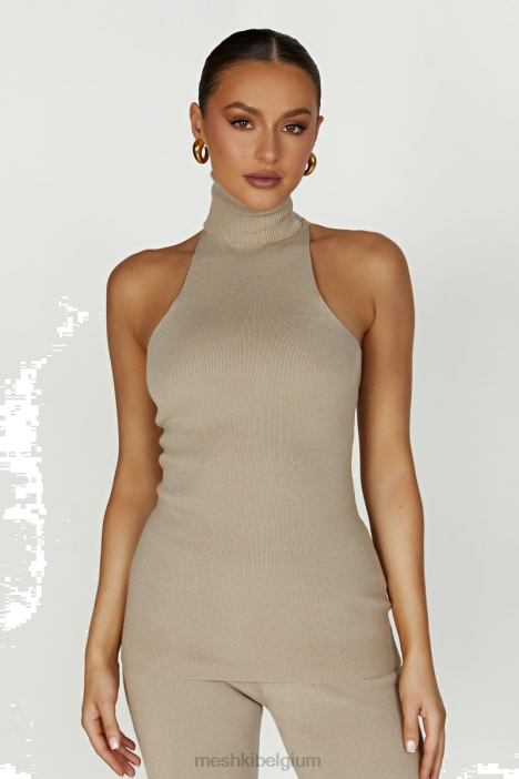 Kelsea mouwloze top met col Meshki taupe N4JN897 kleding