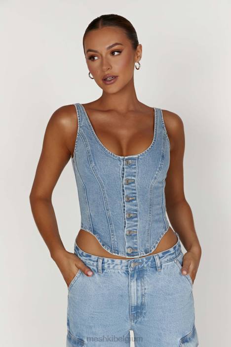 Leilani denim top met korset Meshki midden blauw N4JN761 kleding